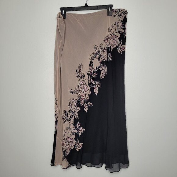Vintage Adrianna Papell silk beaded black pink maxi pull on elegant skirt 22w - Picture 2 of 8
